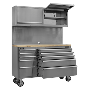 Sealey AP5520SS Premier™ Mobile Stainless Steel Tool Cabinet 10 Drawer with Backboard & 2 Wall Cupboards - AP5520SS - Sealey Tools UK - Trade Counter Direct