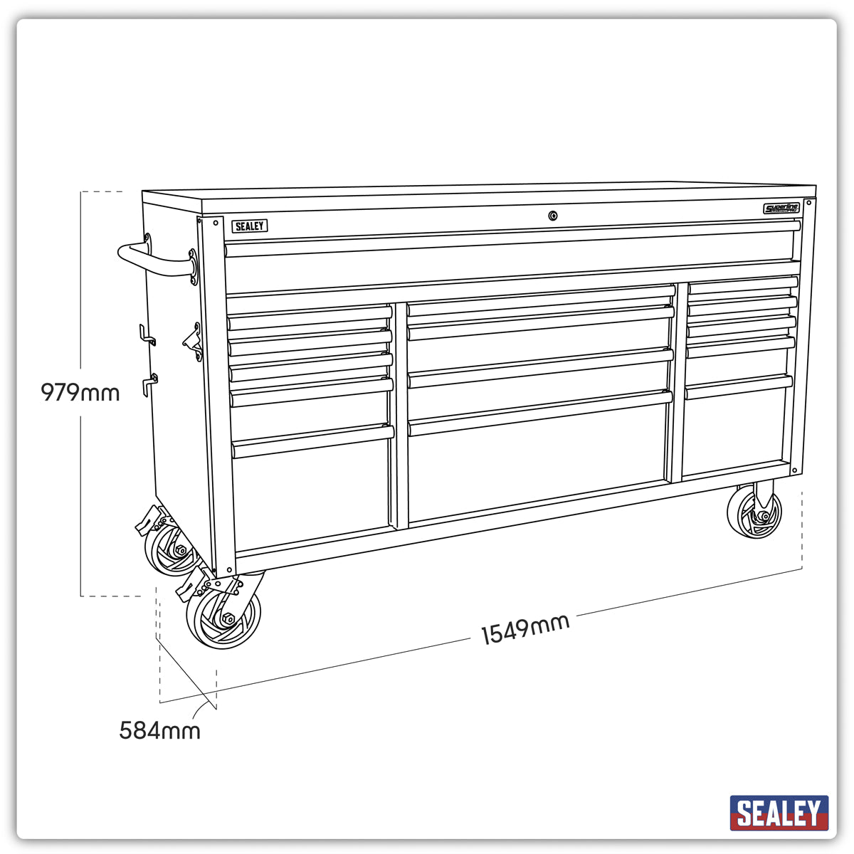 Sealey AP6115BE 15 Drawer Mobile Trolley with Wooden Worktop 1549mm - AP6115BE - Sealey Tools UK - Trade Counter Direct