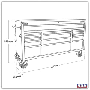 Sealey AP6115BE 15 Drawer Mobile Trolley with Wooden Worktop 1549mm - AP6115BE - Sealey Tools UK - Trade Counter Direct