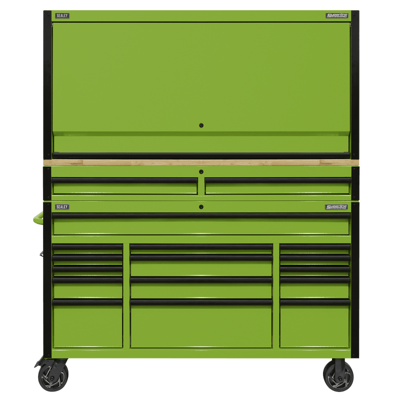 Sealey AP6115BECOMBO1 Superline PRO® Black Edition Mobile Trolley with Wooden Worktop, Hutch & 2 Drawer Riser 15 Drawer 1549mm - AP6115BECOMBO1 - Sealey Tools UK - Trade Counter Direct