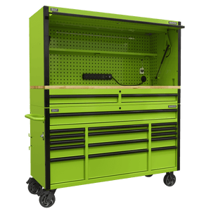 Sealey AP6115BECOMBO1 Superline PRO® Black Edition Mobile Trolley with Wooden Worktop, Hutch & 2 Drawer Riser 15 Drawer 1549mm - AP6115BECOMBO1 - Sealey Tools UK - Trade Counter Direct