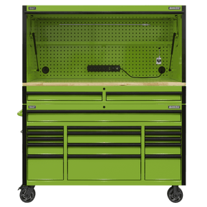 Sealey AP6115BECOMBO1 Superline PRO® Black Edition Mobile Trolley with Wooden Worktop, Hutch & 2 Drawer Riser 15 Drawer 1549mm - AP6115BECOMBO1 - Sealey Tools UK - Trade Counter Direct