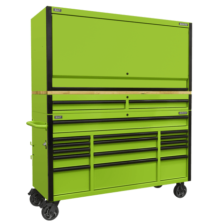 Sealey AP6115BECOMBO1 Superline PRO® Black Edition Mobile Trolley with Wooden Worktop, Hutch & 2 Drawer Riser 15 Drawer 1549mm - AP6115BECOMBO1 - Sealey Tools UK - Trade Counter Direct