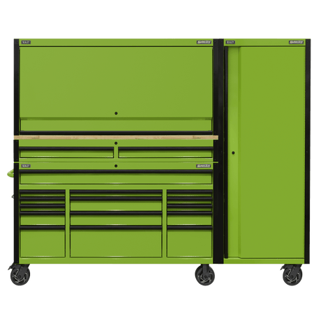 Sealey AP6115BECOMBO2 15 Drawer 1549mm Mobile Trolley with Wooden Worktop, Hutch, 2 Drawer Riser & Side Locker - AP6115BECOMBO2 - Sealey Tools UK - Trade Counter Direct