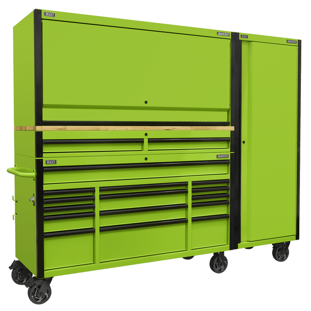 Sealey AP6115BECOMBO2 15 Drawer 1549mm Mobile Trolley with Wooden Worktop, Hutch, 2 Drawer Riser & Side Locker - AP6115BECOMBO2 - Sealey Tools UK - Trade Counter Direct