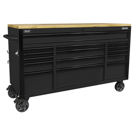 Sealey AP6215BE Modular Storage Trolley - Mobile Workshop Storage with Soft Close Drawers & Wooden Worktop - AP6215BE - Sealey Tools UK - Trade Counter Direct