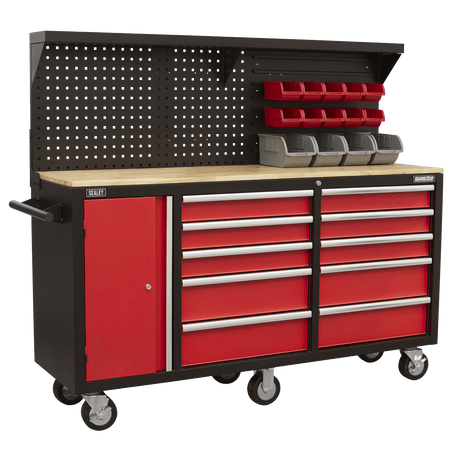 Sealey AP6310 Mobile Workstation 10 Drawer with Backboard - AP6310 - Sealey Tools UK - Trade Counter Direct