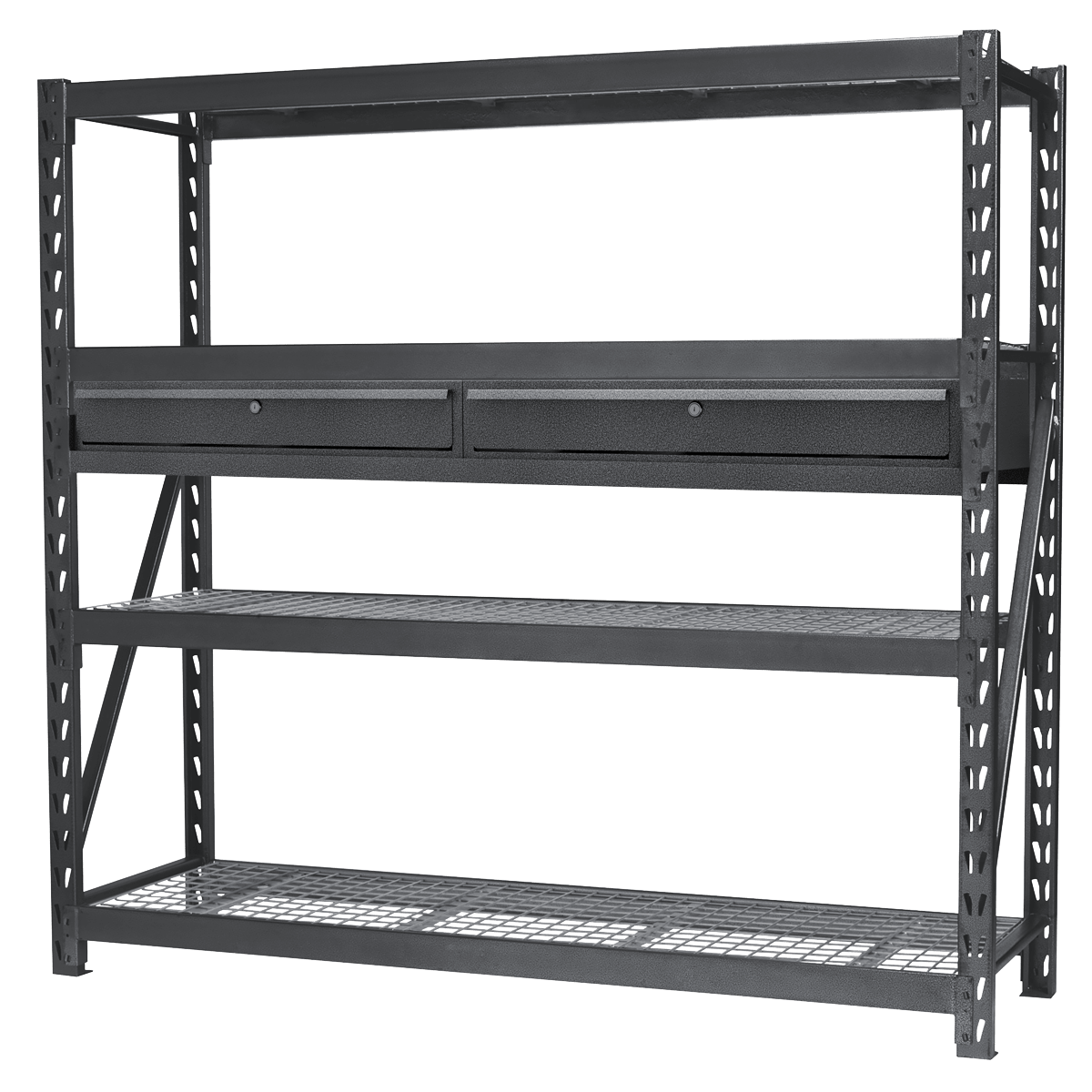 Sealey AP6572COMBO1 Heavy-Duty Racking Unit with 4 Mesh Shelves & Double Drawer 640kg Capacity Per Level - AP6572COMBO1 - Sealey Tools UK - Trade Counter Direct