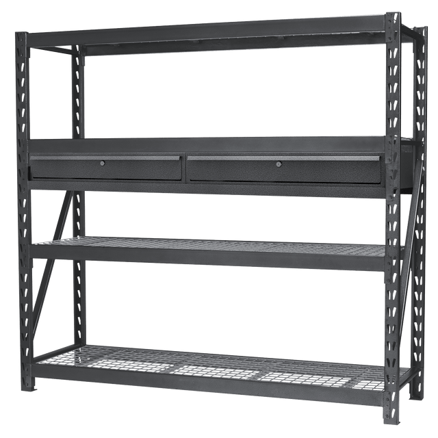 Sealey AP6572COMBO1 Heavy-Duty Racking Unit with 4 Mesh Shelves & Double Drawer 640kg Capacity Per Level - AP6572COMBO1 - Sealey Tools UK - Trade Counter Direct