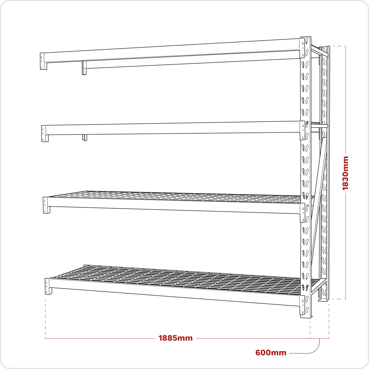 Sealey AP6572E Heavy-Duty Racking Extension Pack with 4 Mesh Shelves 640kg Capacity Per Level - AP6572E - Sealey Tools UK - Trade Counter Direct
