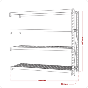 Sealey AP6572E Heavy-Duty Racking Extension Pack with 4 Mesh Shelves 640kg Capacity Per Level - AP6572E - Sealey Tools UK - Trade Counter Direct