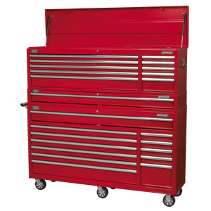 Sealey AP66COMBO1 Topchest, Mid-Box Tool Chest & Rollcab Combination 23 Drawer with Ball-Bearing Slides - Red - AP66COMBO1 - Sealey Tools UK - Trade Counter Direct