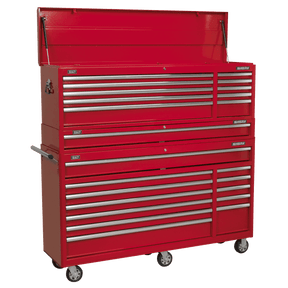 Sealey AP66COMBO1 Topchest, Mid-Box Tool Chest & Rollcab Combination 23 Drawer with Ball-Bearing Slides - Red - AP66COMBO1 - Sealey Tools UK - Trade Counter Direct