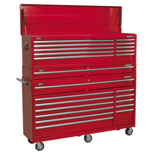 Sealey AP66COMBO1 Topchest, Mid-Box Tool Chest & Rollcab Combination 23 Drawer with Ball-Bearing Slides - Red - AP66COMBO1 - Sealey Tools UK - Trade Counter Direct