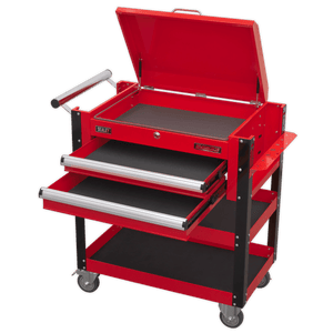 Sealey AP760M Superline PRO® Heavy-Duty Mobile Tool & Parts Trolley with Lockable Top & 2 Drawers - Red - AP760M - Sealey Tools UK - Trade Counter Direct