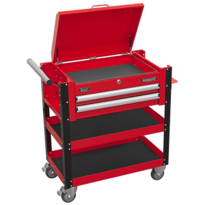 Sealey AP760M Superline PRO® Heavy-Duty Mobile Tool & Parts Trolley with Lockable Top & 2 Drawers - Red - AP760M - Sealey Tools UK - Trade Counter Direct