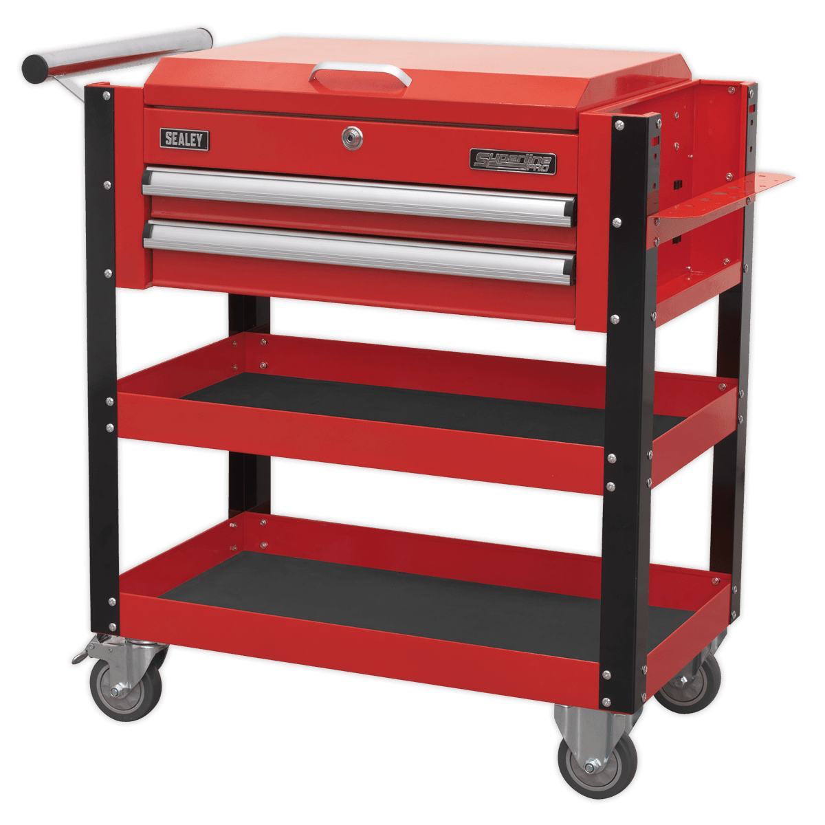 Sealey AP760M Superline PRO® Heavy-Duty Mobile Tool & Parts Trolley with Lockable Top & 2 Drawers - Red - AP760M - Sealey Tools UK - Trade Counter Direct