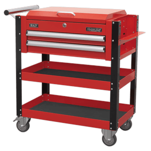 Sealey AP760M Superline PRO® Heavy-Duty Mobile Tool & Parts Trolley with Lockable Top & 2 Drawers - Red - AP760M - Sealey Tools UK - Trade Counter Direct