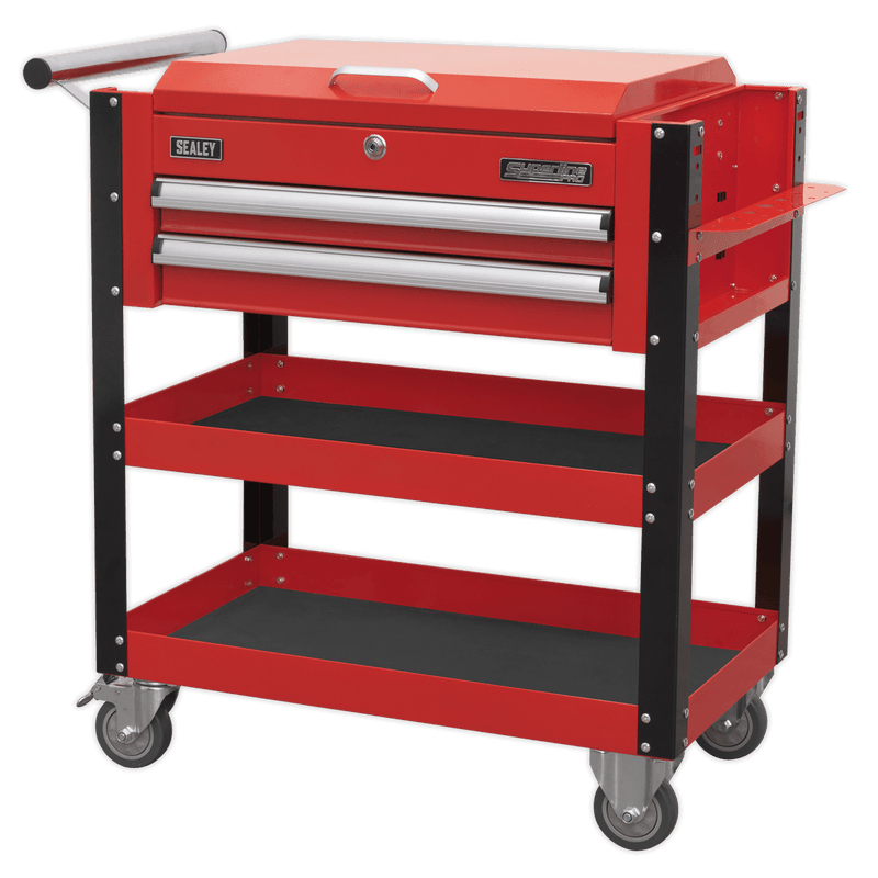 Sealey AP760M Superline PRO® Heavy-Duty Mobile Tool & Parts Trolley with Lockable Top & 2 Drawers - Red - AP760M - Sealey Tools UK - Trade Counter Direct