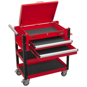 Sealey AP760M Superline PRO® Heavy-Duty Mobile Tool & Parts Trolley with Lockable Top & 2 Drawers - Red - AP760M - Sealey Tools UK - Trade Counter Direct