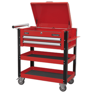 Sealey AP760M Superline PRO® Heavy-Duty Mobile Tool & Parts Trolley with Lockable Top & 2 Drawers - Red - AP760M - Sealey Tools UK - Trade Counter Direct