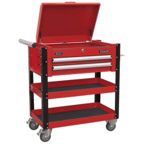 Sealey AP760M Superline PRO® Heavy-Duty Mobile Tool & Parts Trolley with Lockable Top & 2 Drawers - Red - AP760M - Sealey Tools UK - Trade Counter Direct