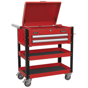 Sealey AP760M Superline PRO® Heavy-Duty Mobile Tool & Parts Trolley with Lockable Top & 2 Drawers - Red - AP760M - Sealey Tools UK - Trade Counter Direct