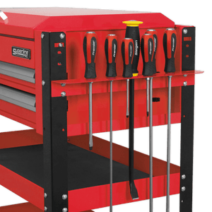 Sealey AP760M Superline PRO® Heavy-Duty Mobile Tool & Parts Trolley with Lockable Top & 2 Drawers - Red - AP760M - Sealey Tools UK - Trade Counter Direct