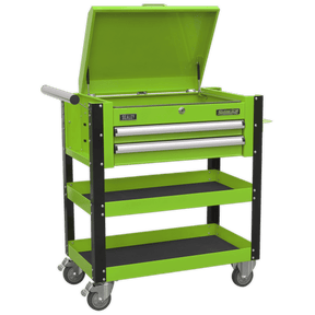 Sealey AP760MHV Heavy - Duty Mobile Tool & Parts Trolley 2 Drawers & Lockable Top - Hi - Vis Green - AP760MHV - Sealey Tools UK - Trade Counter Direct