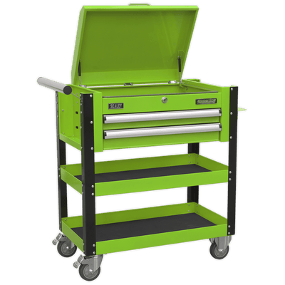 Sealey AP760MHV Heavy - Duty Mobile Tool & Parts Trolley 2 Drawers & Lockable Top - Hi - Vis Green - AP760MHV - Sealey Tools UK - Trade Counter Direct