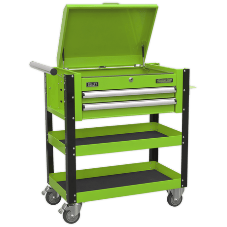 Sealey AP760MHV Heavy - Duty Mobile Tool & Parts Trolley 2 Drawers & Lockable Top - Hi - Vis Green - AP760MHV - Sealey Tools UK - Trade Counter Direct