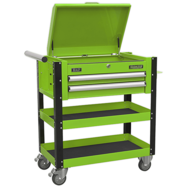 Sealey AP760MHV Heavy - Duty Mobile Tool & Parts Trolley 2 Drawers & Lockable Top - Hi - Vis Green - AP760MHV - Sealey Tools UK - Trade Counter Direct