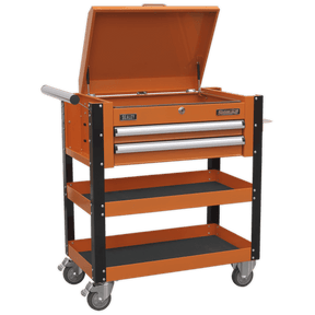 Sealey AP760MO Heavy - Duty Mobile Tool & Parts Trolley 2 Drawers & Lockable Top - Orange - AP760MO - Sealey Tools UK - Trade Counter Direct