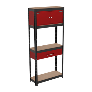 Sealey AP830R Shelving Unit 4-Tier with Cupboard & Drawer - AP830R - Sealey Tools UK - Trade Counter Direct