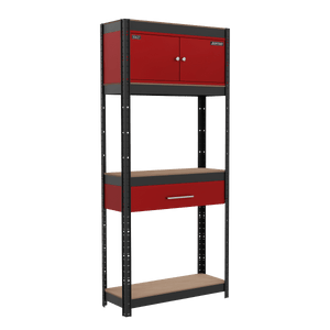 Sealey AP830R Shelving Unit 4-Tier with Cupboard & Drawer - AP830R - Sealey Tools UK - Trade Counter Direct