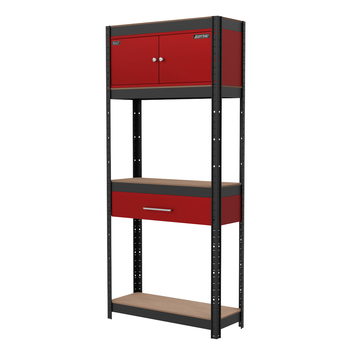 Sealey AP830R Shelving Unit 4-Tier with Cupboard & Drawer - AP830R - Sealey Tools UK - Trade Counter Direct