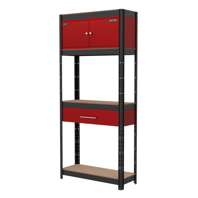 Sealey AP830R Shelving Unit 4-Tier with Cupboard & Drawer - AP830R - Sealey Tools UK - Trade Counter Direct