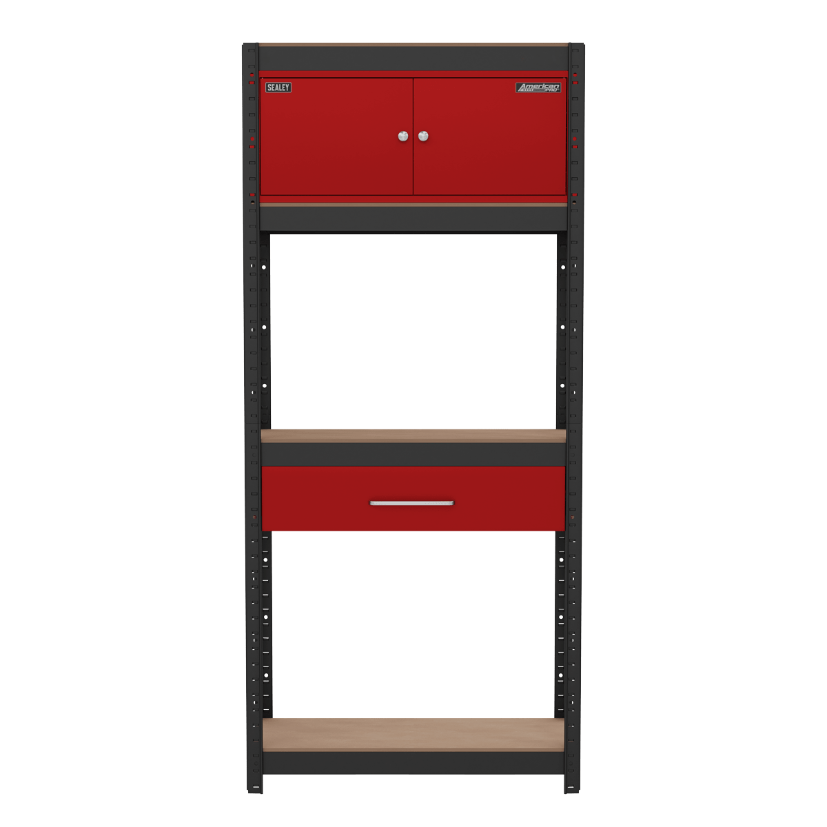 Sealey AP830R Shelving Unit 4-Tier with Cupboard & Drawer - AP830R - Sealey Tools UK - Trade Counter Direct