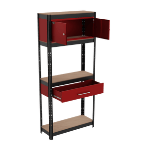 Sealey AP830R Shelving Unit 4-Tier with Cupboard & Drawer - AP830R - Sealey Tools UK - Trade Counter Direct
