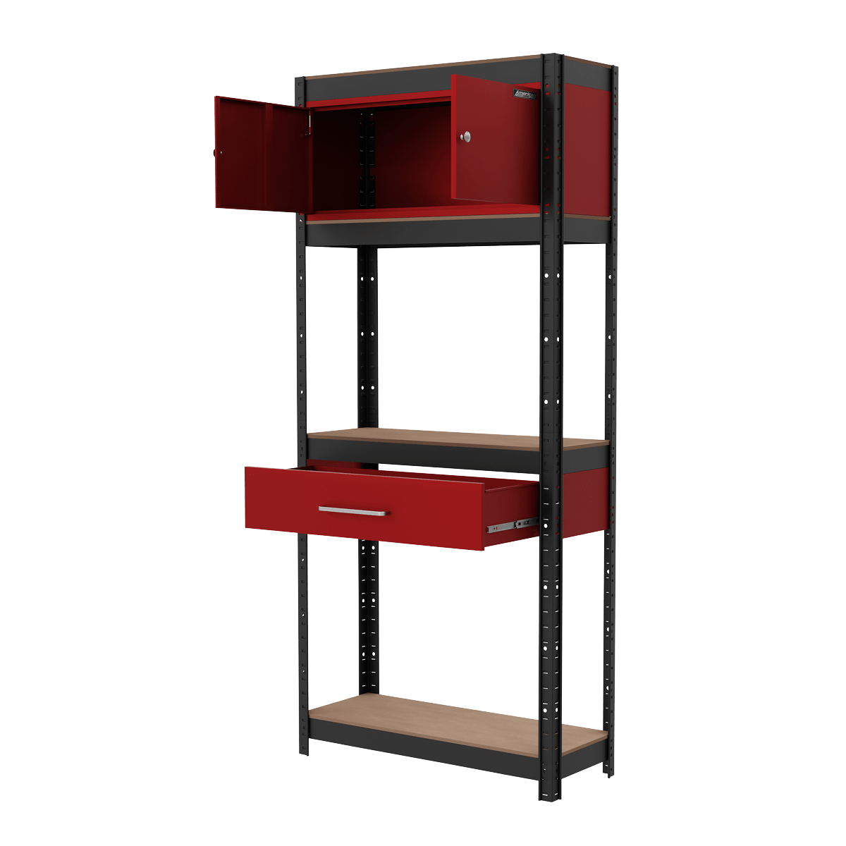 Sealey AP830R Shelving Unit 4-Tier with Cupboard & Drawer - AP830R - Sealey Tools UK - Trade Counter Direct
