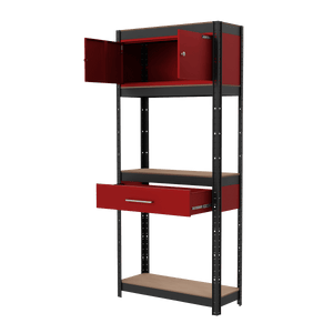 Sealey AP830R Shelving Unit 4-Tier with Cupboard & Drawer - AP830R - Sealey Tools UK - Trade Counter Direct
