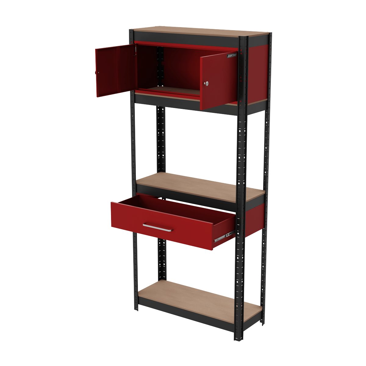 Sealey AP830R Shelving Unit 4-Tier with Cupboard & Drawer - AP830R - Sealey Tools UK - Trade Counter Direct