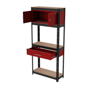 Sealey AP830R Shelving Unit 4-Tier with Cupboard & Drawer - AP830R - Sealey Tools UK - Trade Counter Direct