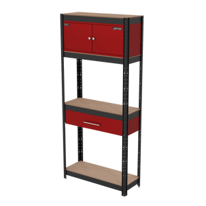Sealey AP830R Shelving Unit 4-Tier with Cupboard & Drawer - AP830R - Sealey Tools UK - Trade Counter Direct