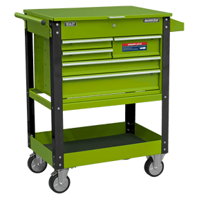 Sealey AP890MHV Superline PRO® Heavy-Duty Mobile Tool & Parts Trolley with 5 Drawers and Lockable Top - Hi-Vis Green - AP890MHV - Sealey Tools UK - Trade Counter Direct