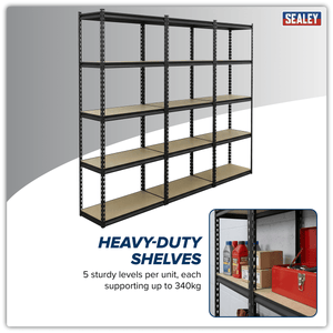 Sealey AP900RCOMBO1 Racking Unit with 5 Shelves 340kg Capacity Per Level - Set of 3 - AP900RCOMBO1 - Sealey Tools UK - Trade Counter Direct