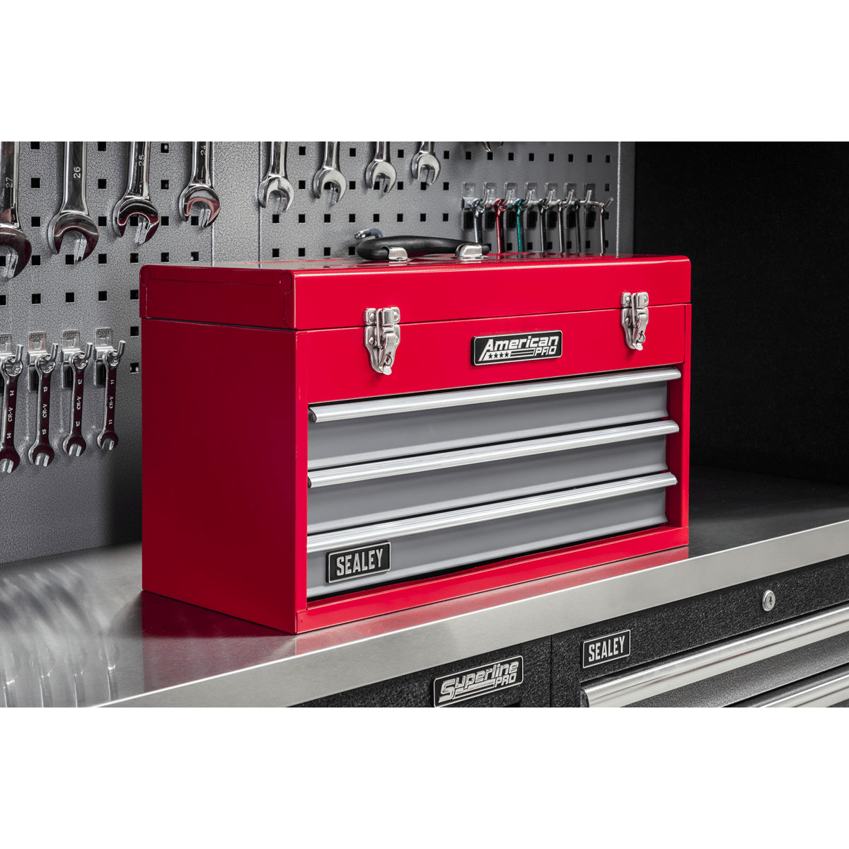 Sealey AP9243BB American PRO® Tool Chest 3 Drawer - Red/Grey - AP9243BB - Sealey Tools UK - Trade Counter Direct