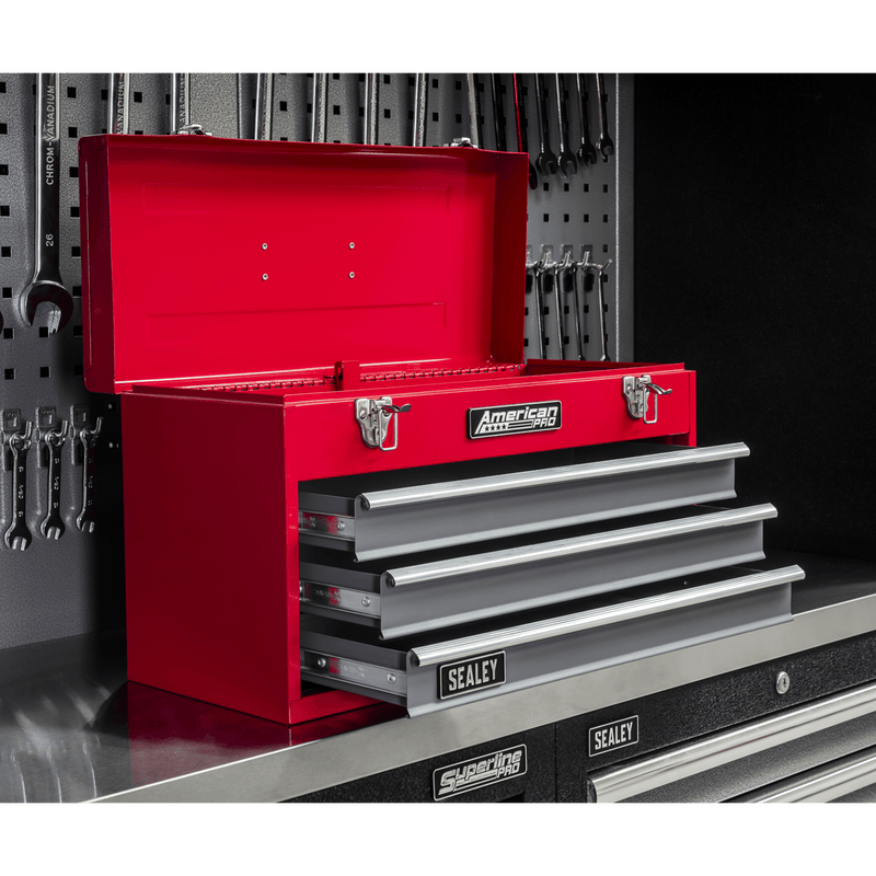 Sealey AP9243BB American PRO® Tool Chest 3 Drawer - Red/Grey - AP9243BB - Sealey Tools UK - Trade Counter Direct