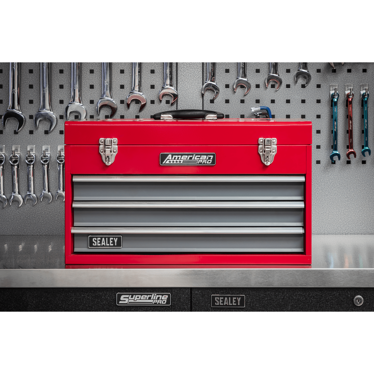 Sealey AP9243BB American PRO® Tool Chest 3 Drawer - Red/Grey - AP9243BB - Sealey Tools UK - Trade Counter Direct