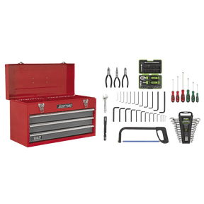 Sealey AP9243BBCOMBO American PRO® Tool Chest 3 Drawer with 93pc Tool Kit - Red/Grey - AP9243BBCOMBO - Sealey Tools UK - Trade Counter Direct